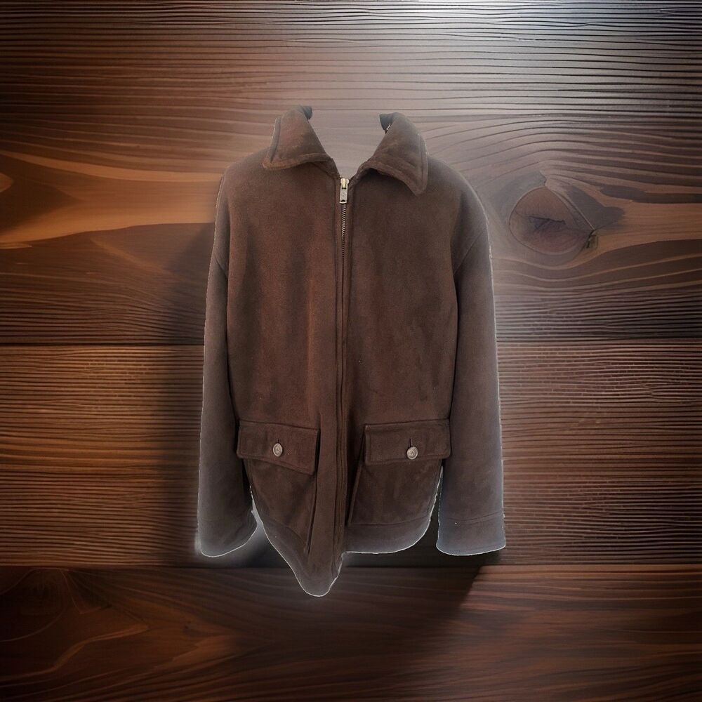 Columbia Sz M Brown Faux Suede Fleece Lined Zip Casual Jacket Full Zip